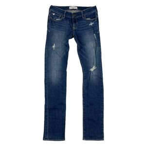 Abercrombie Kids Girl's Blue Denim Distressed Skinny Jeans Size 16 Stretch